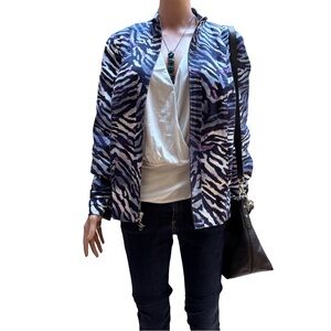 Susan Graver Black Purple Bomber Jacket – Chic Outerwear